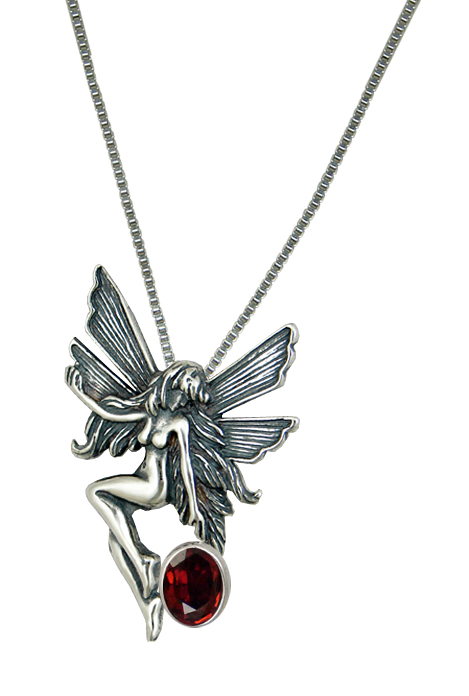 Sterling Silver Victorian "White Rock" Fairy Pendant With Garnet